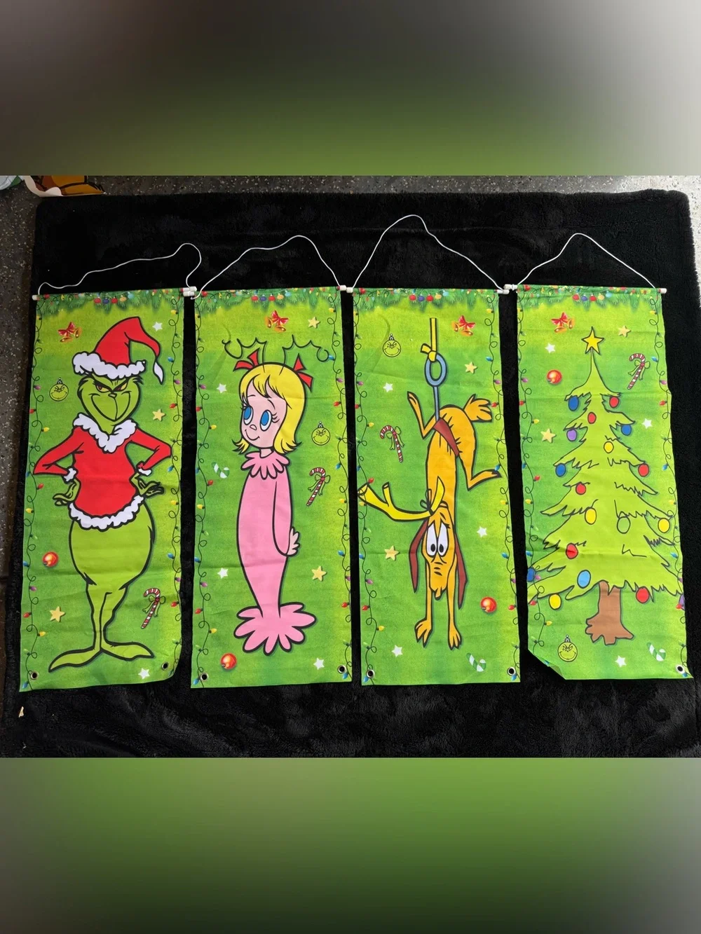 Green Dr. Seuss Who-ville Holiday Banner Panel - Pink Character & Yellow Dog